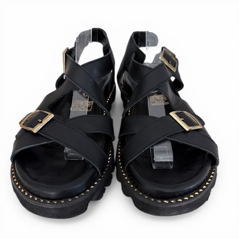 MAGO Black Leather Chunky Lug Sole Sandals Buckle Strap size eu 37 - Picture 5 of 12